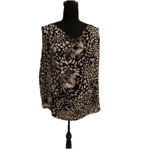 Black Label By Chicos Size XL Top 100% Silk Black Beige Blouse NWT